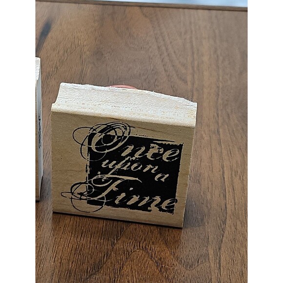 Three 2007 Club Scrap Wood Rubber Stamps- Once Upon A Time, Shop, And Ledger/log - Picture 4 of 16